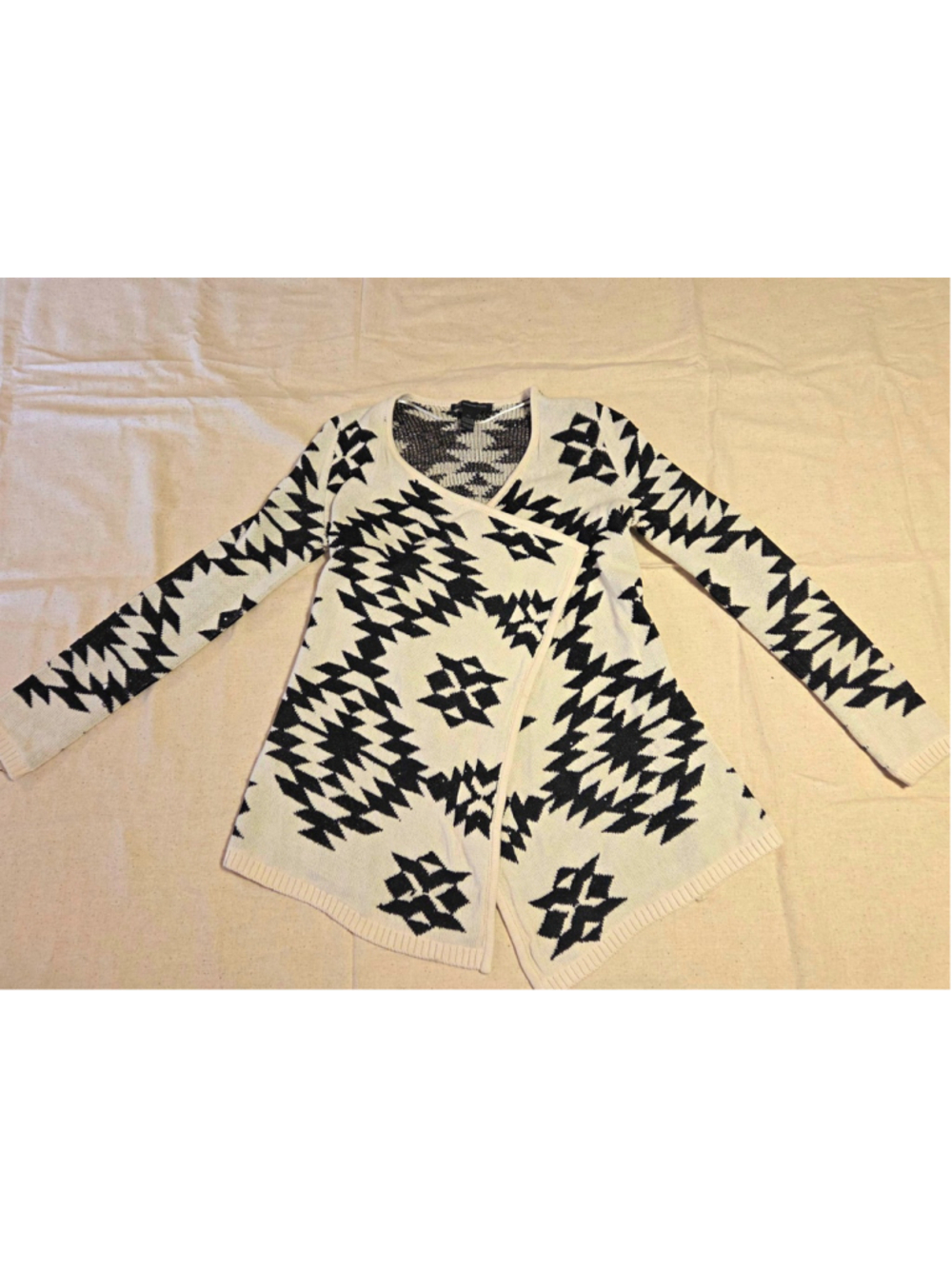 I.N.C. International Concepts Geometric Open Front Cardigan Black/White XS